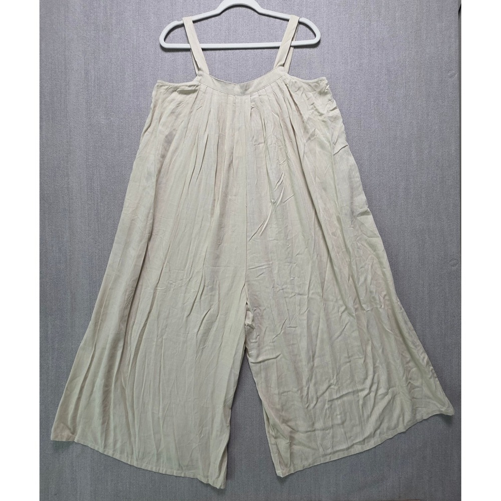 Hunter & Brown Jumpsuit Women S Beige Pleated Wide Leg Sleeveless Pocket